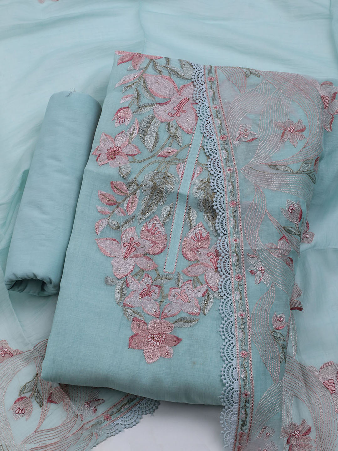 Embroidered Cotton Blend Unstitched Suit With Dupatta