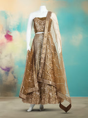 Golden Sequin Embroidered Lehenga Choli with Net Dupatta