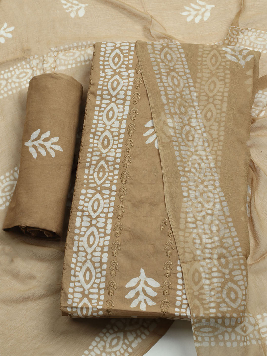 Printed Cotton Blend Unstitched Kurta With Pant &amp; Dupatta