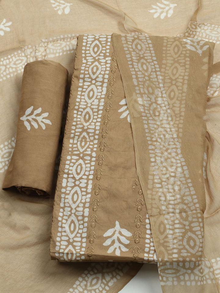 Printed Cotton Blend Unstitched Kurta With Pant &amp; Dupatta