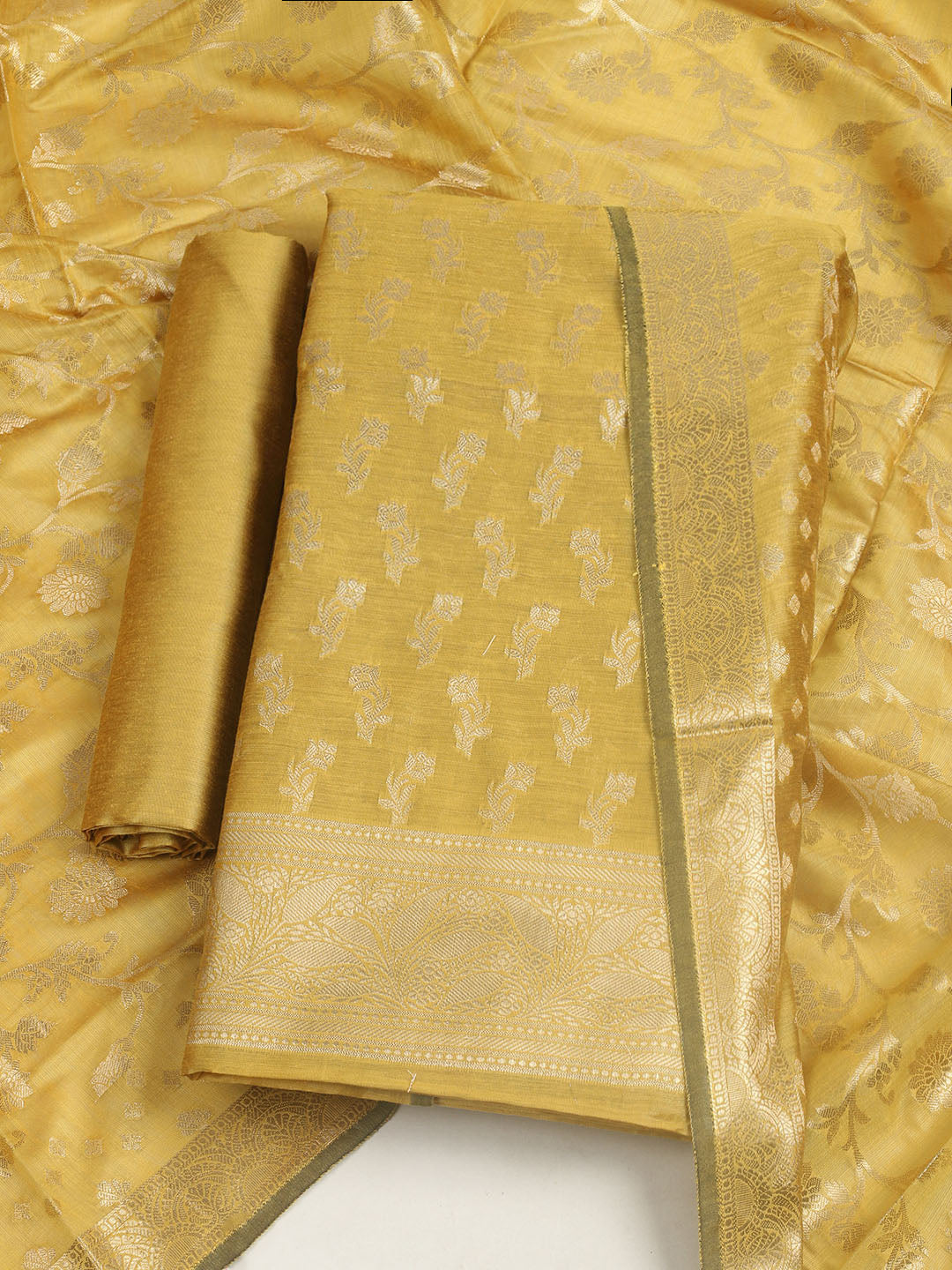 Woven Design Chanderi Unstitched Suit With Pant &amp; Dupatta