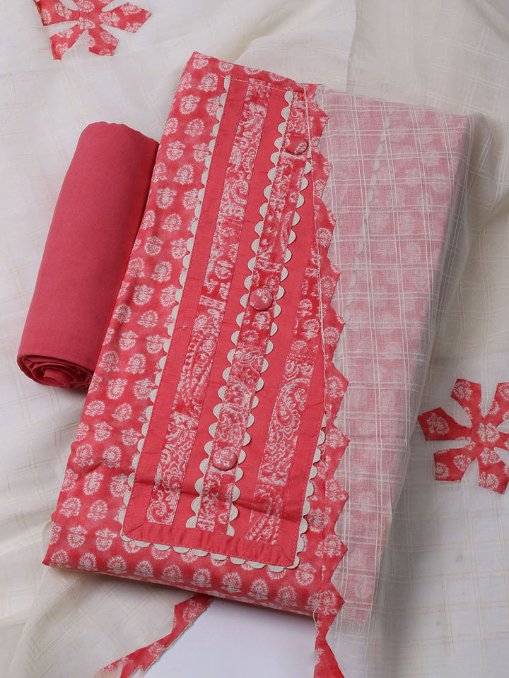 Printed Cotton Blend Unstitched Suit With Dupatta