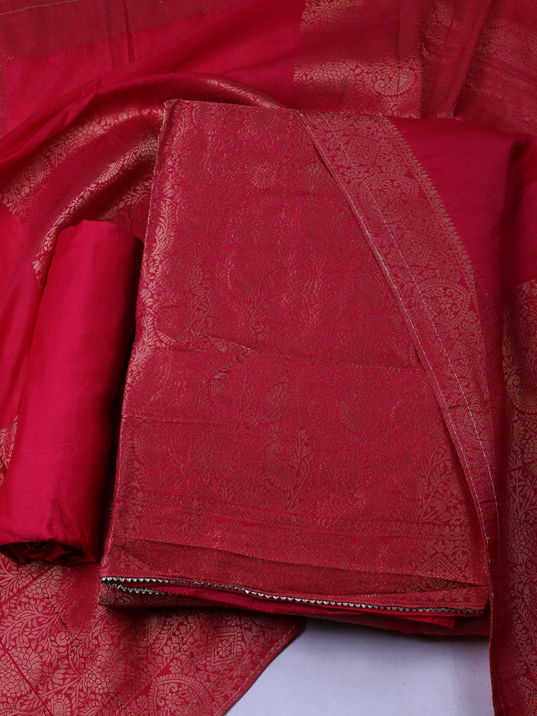 Woven Design Chanderi Unstitched Suit With Pant &amp; Dupatta