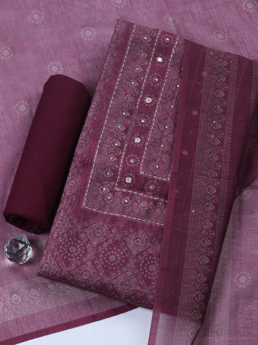 Embroidered Linen Blend Unstitched Suit With Pant &amp; Dupatta