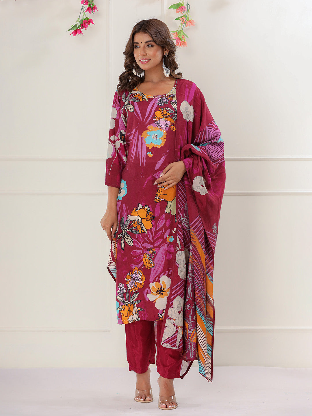 Digital Printed Muslin Kurta With &amp; Dupatta