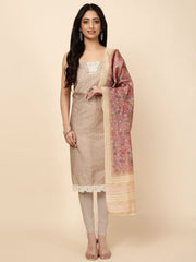 Neck Embroidered Chanderi Unstitched Suit With Dupatta