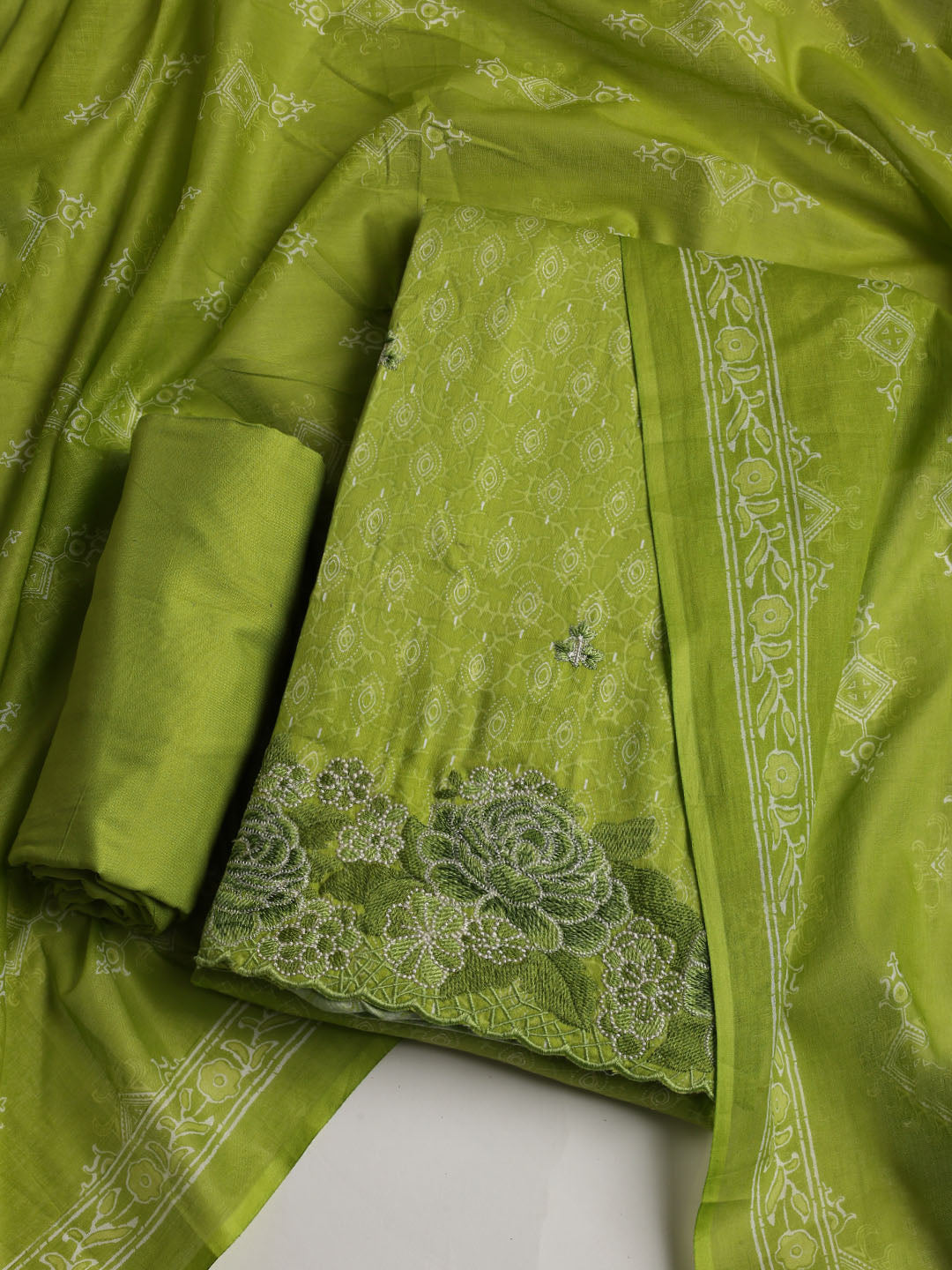 Neck Embroidered Cotton Blend Unstitched Suit With Dupatta