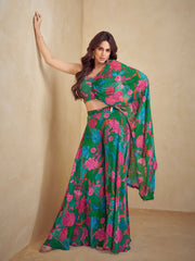 Embroidered Chinnon Silk Straight Choli & Skirt With Jacket
