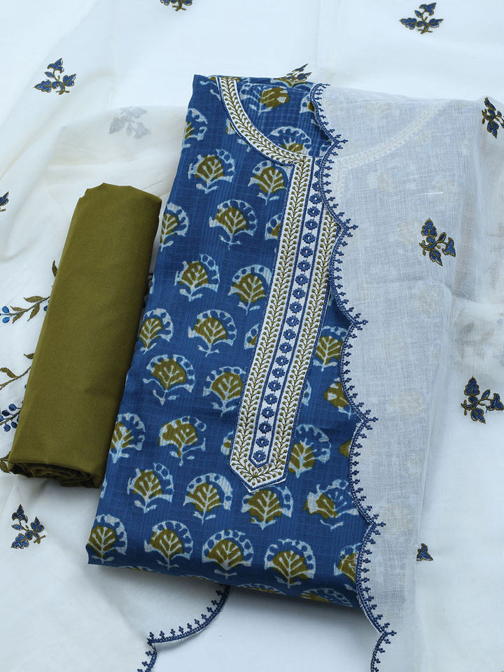 Neck Embroidered Cotton Blend Unstitched Suit With Dupatta