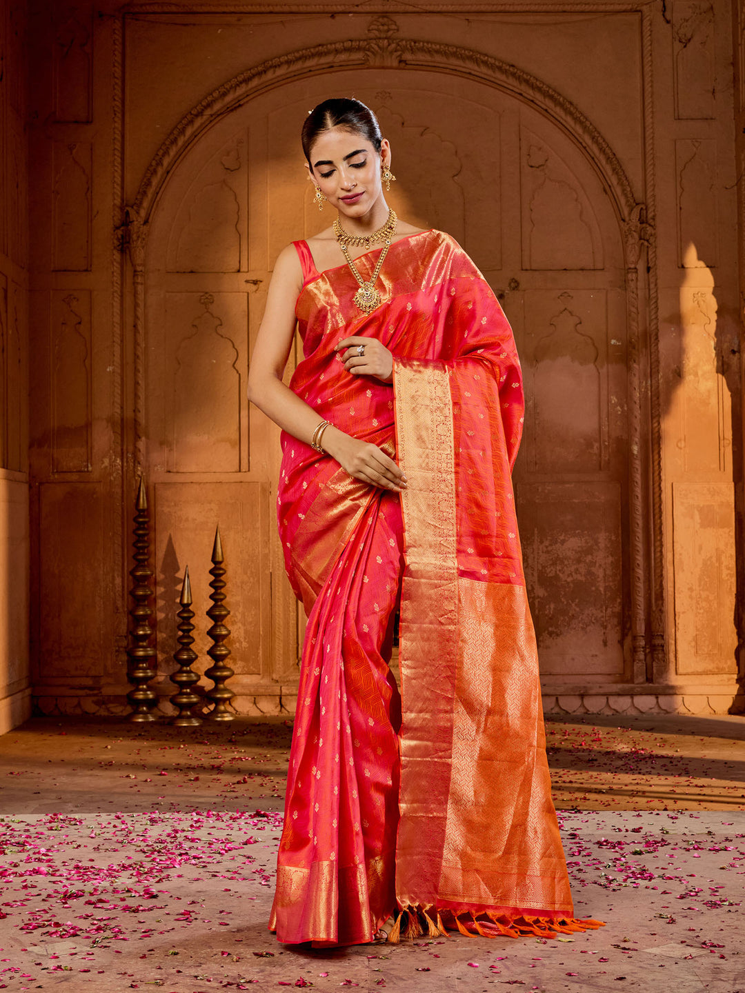 Orange Hlame Woven Saree