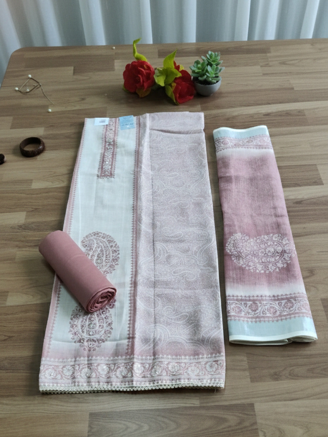Printed Cotton Blend Unstitched Suit With Pant &amp; Dupatta