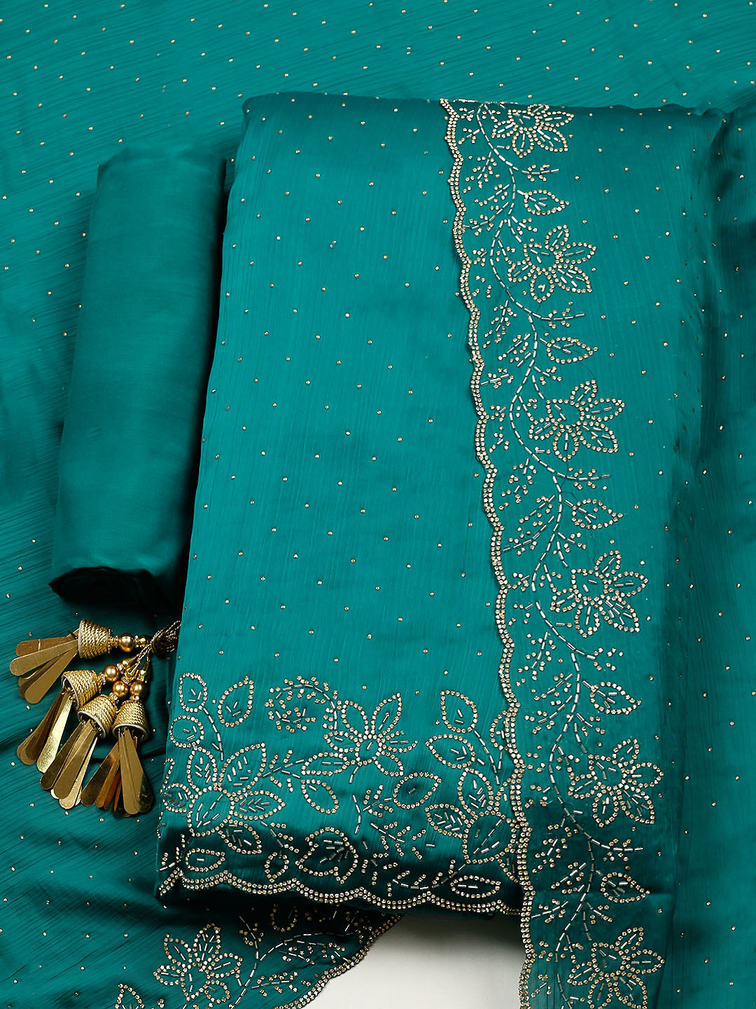 Embellished Chiffon Unstitched Suit With Pant &amp; Dupatta