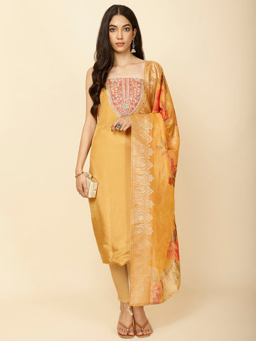 Neck Embroidered Organza Unstitched Suit Piece With Printed Dupatta