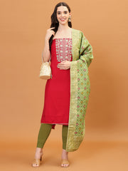 Neck Embroidered Chanderi Unstitched Suit Piece With Dupatta