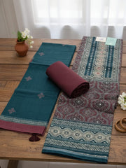 Printed Chanderi Unstitched Suit With Pant & Dupatta