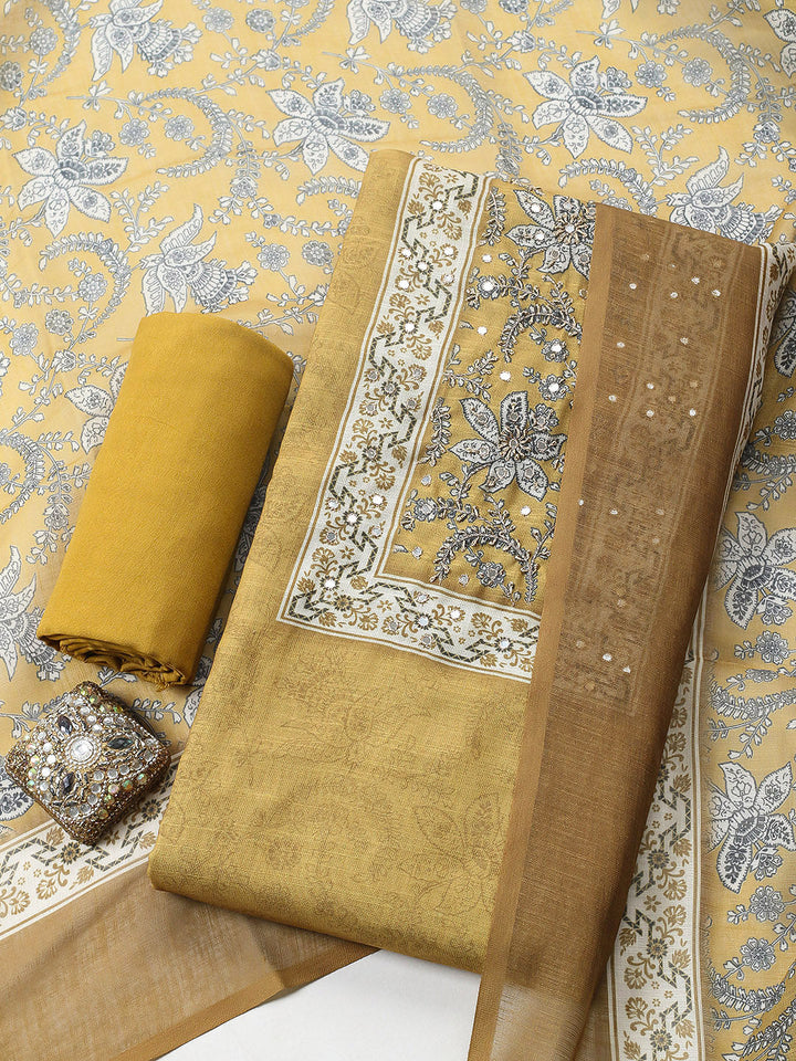 Embroidered Cotton Blend Unstitched Suit With Pant &amp; Dupatta