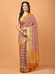 Floral Zari Border Printed Art Silk Woven Saree