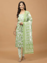 Floral Printed Cotton Blend Unstitched Suit Piece With Dupatta