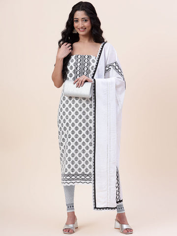 Printed Cotton Unstitched Suit Piece With Dupatta