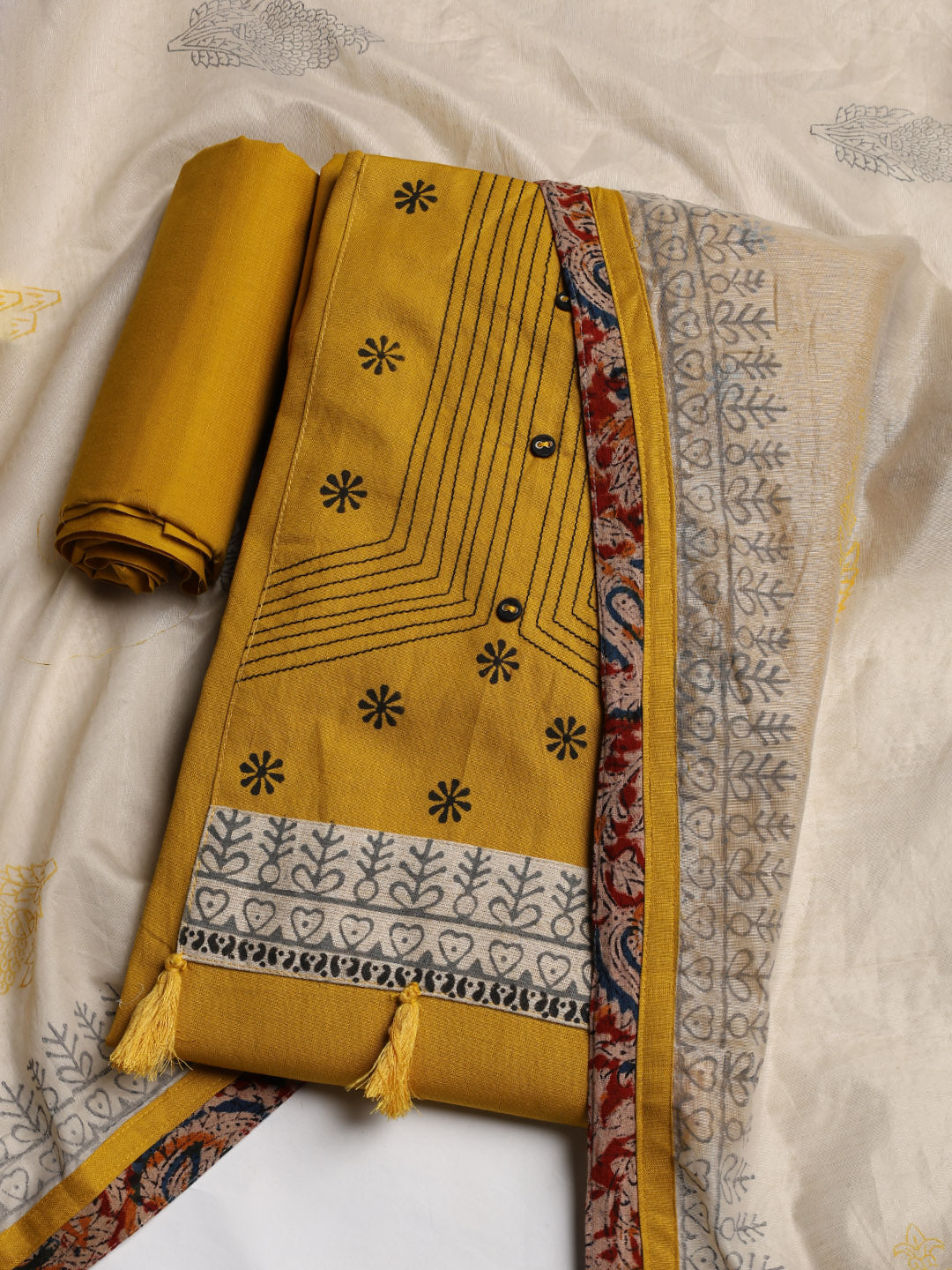 Neck Embroidered Cotton Blend Unstitched Suit With Dupatta