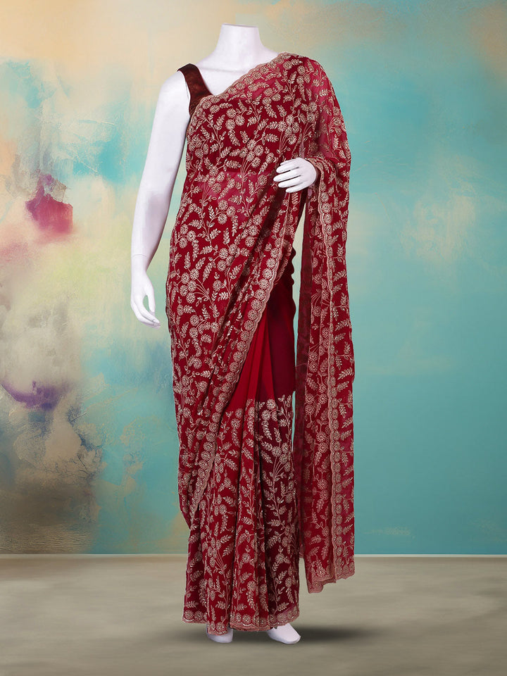 Floral Booti Embroidered Georgette Saree