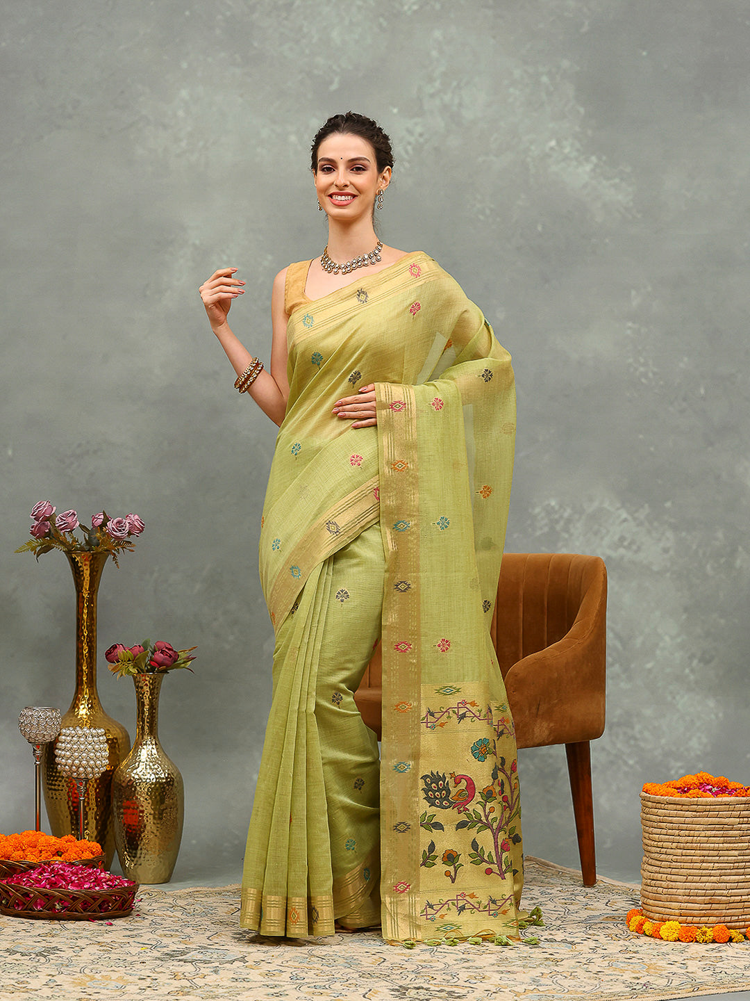 Embroidered Cotton Blend Saree