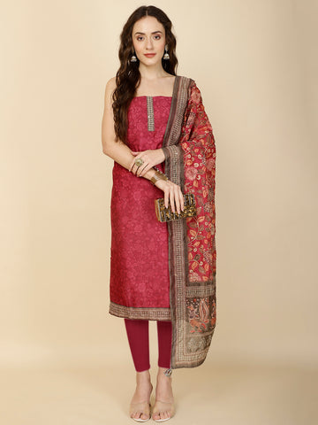 Kantha Embroidery & Printed Chanderi Unstitched Suit Piece With Dupatta