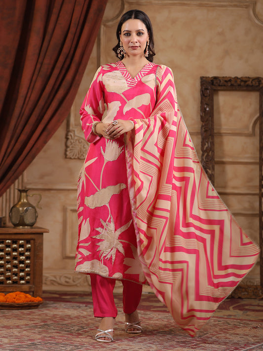 Printed Muslin Kurta With Pants & Dupatta