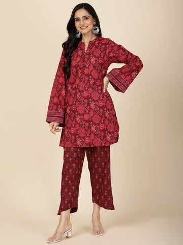 Floral Printed Cotton Kurti With Pants