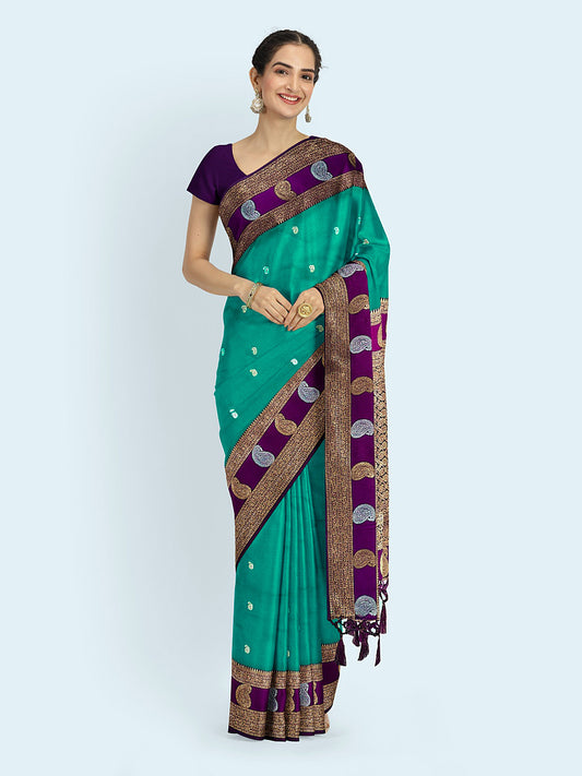 Zari Border Booti Art Silk Woven Saree