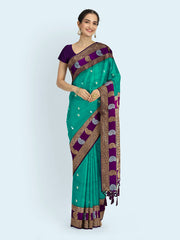 Zari Border Booti Art Silk Woven Saree