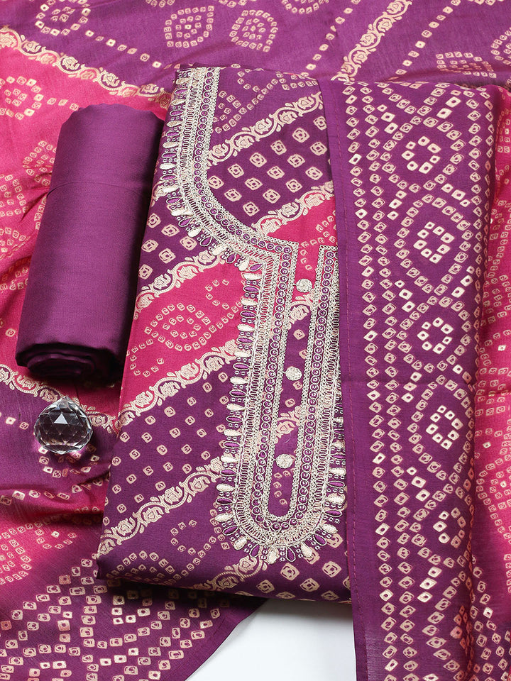 Embroidered Cotton Unstitched Suit With Pant &amp; Dupatta
