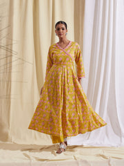 Floral Printed Cotton Anarkali Kurta With Pants