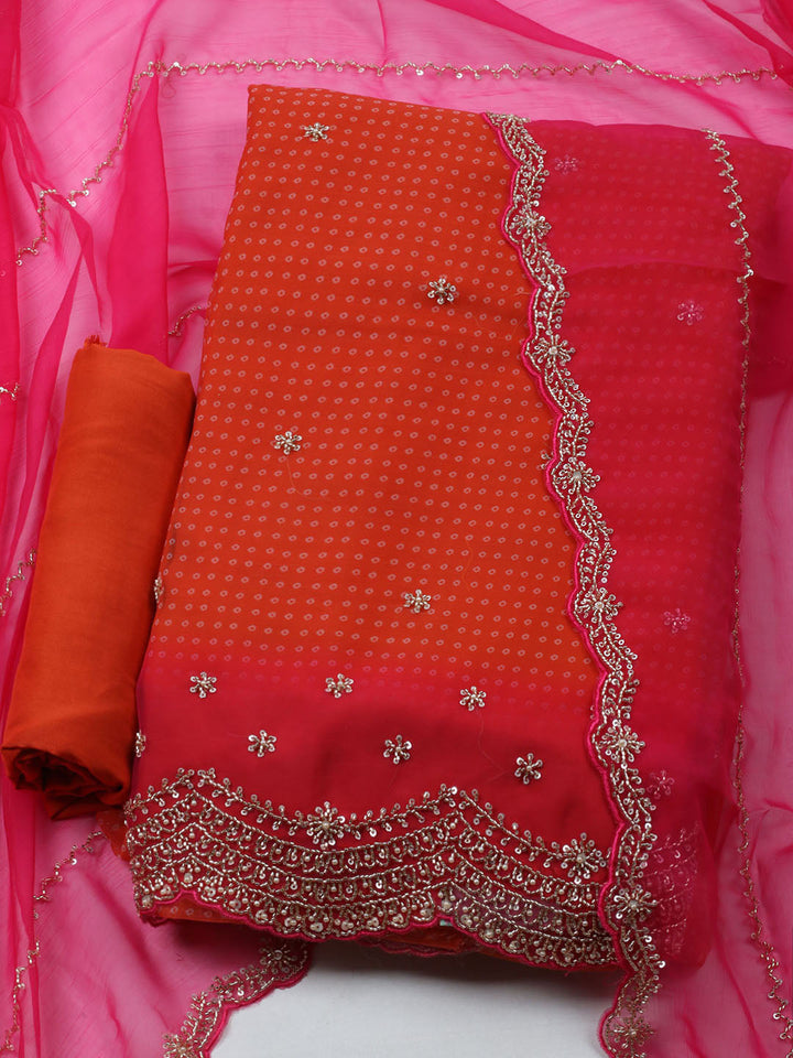 Embroidered Organza Unstitched Suit With Dupatta