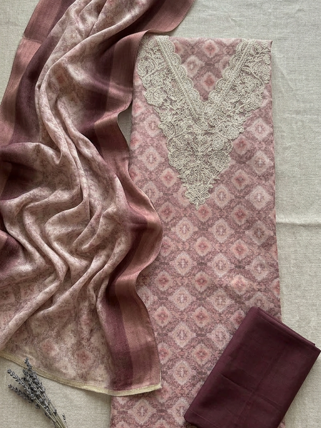 Embroidered Cotton Blend Unstitched Suit With Pant &amp; Dupatta