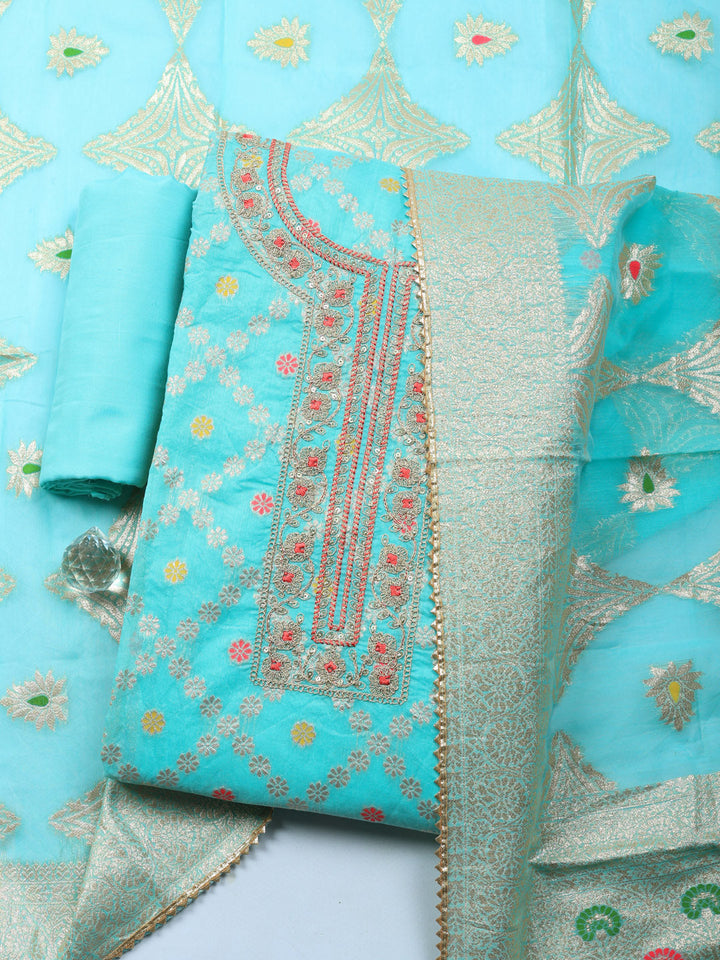 Embroidered Cotton Unstitched Suit With Pant &amp; Dupatta