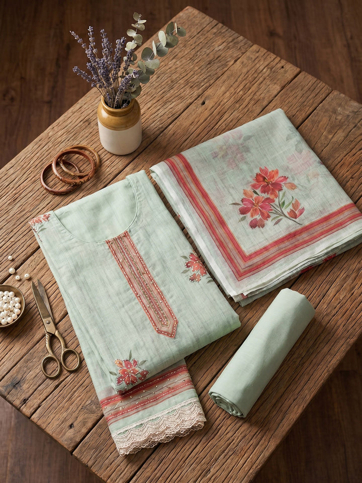 Printed Linen Unstitched Suit With Dupatta