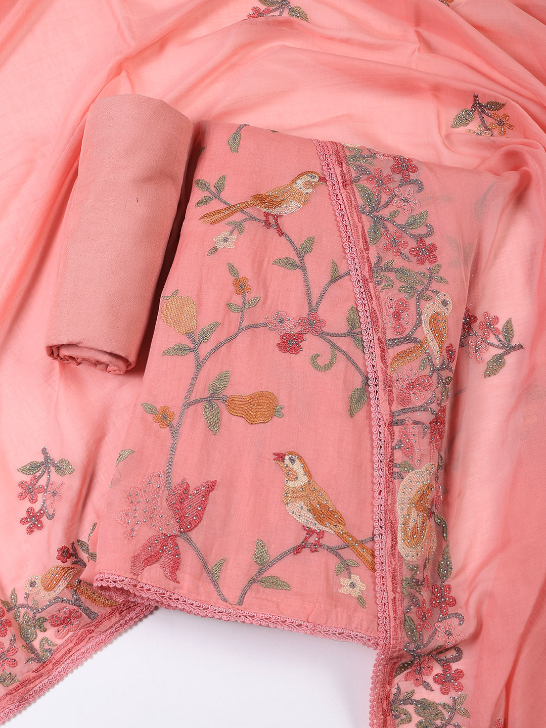 Embroidered Cotton Blend Unstitched Suit With Dupatta