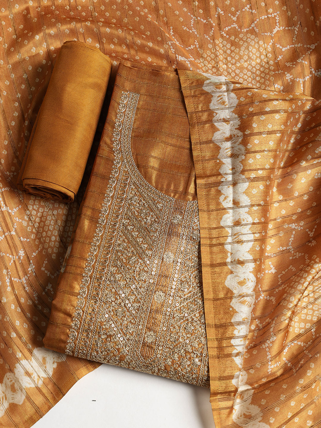 Embroidered Tussar Unstitched Suit With Dupatta