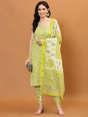 Printed Cotton Blend Unstitched Suit With Dupatta