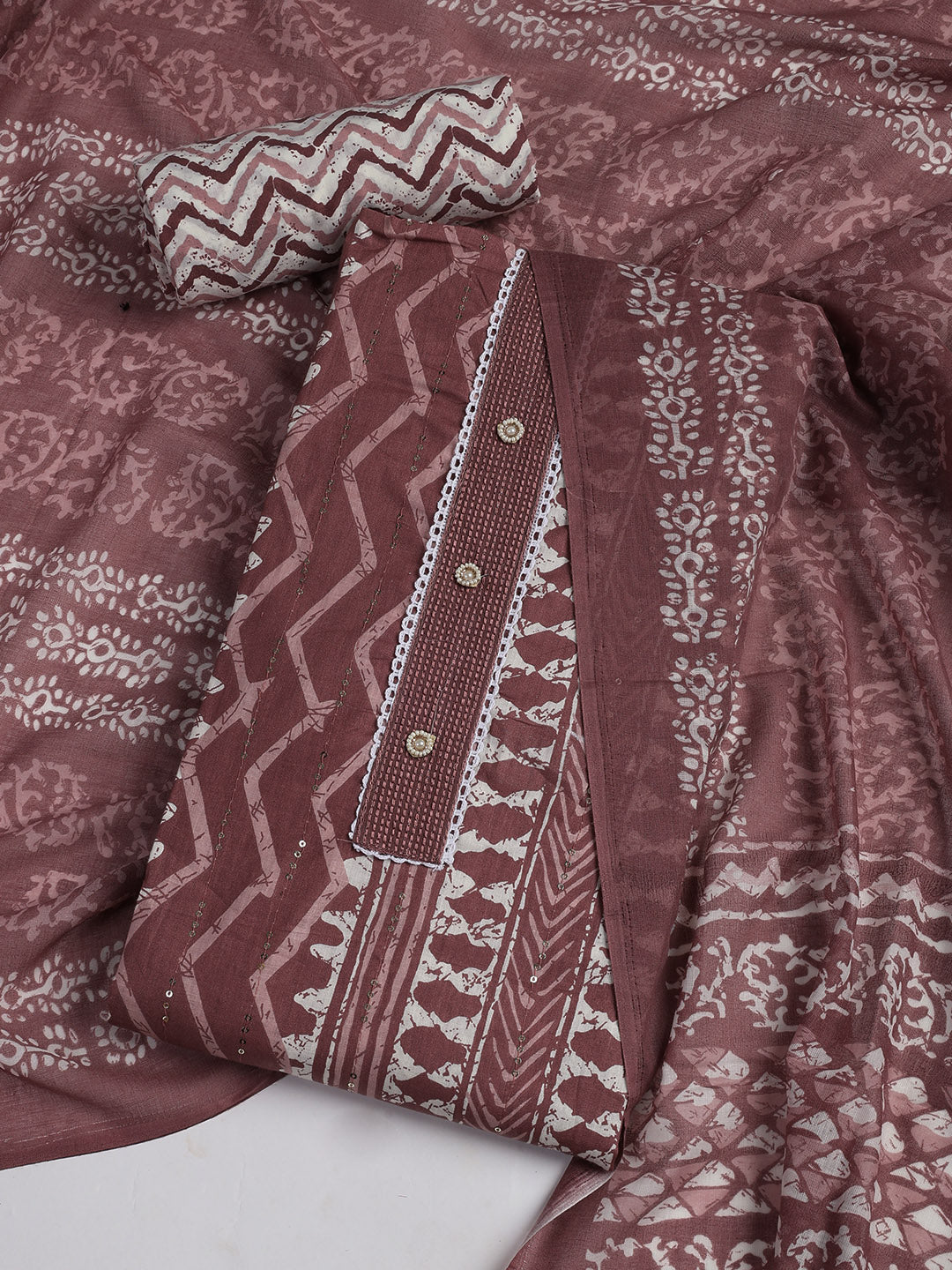 Printed Cotton Blend Unstitched Suit With Dupatta