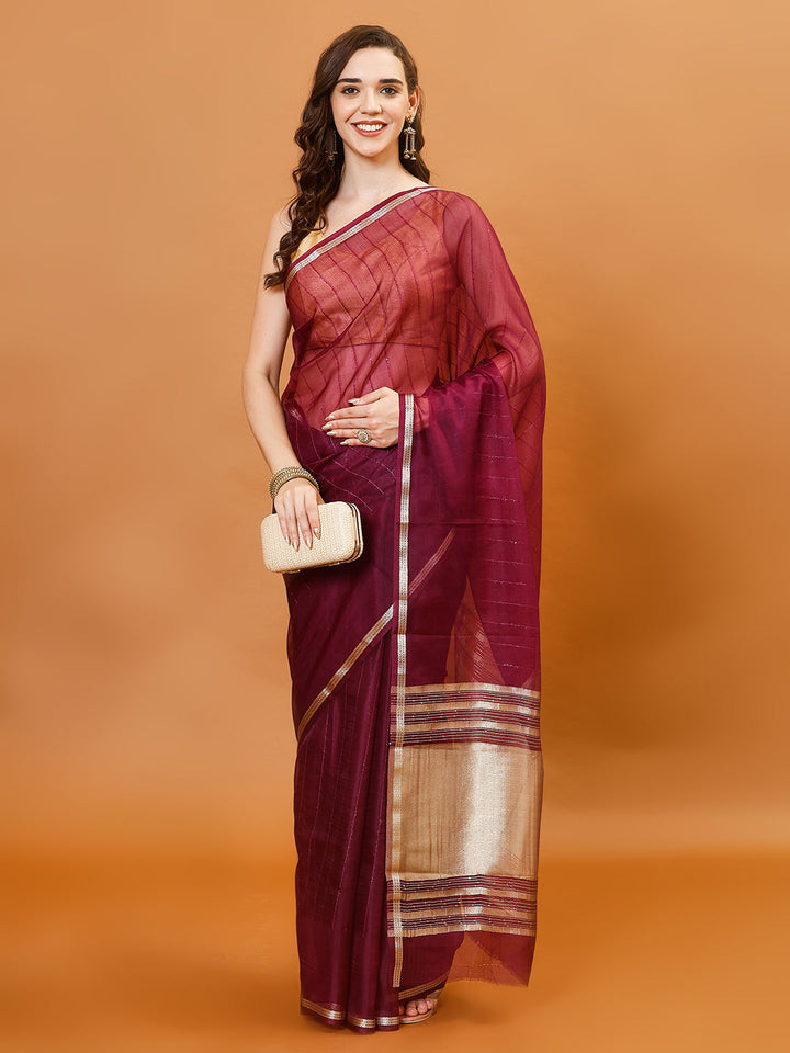 Plain Zari Border Organza Saree