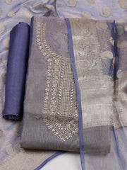 Neck Embroidered Tissue Unstitched Suit With Dupatta