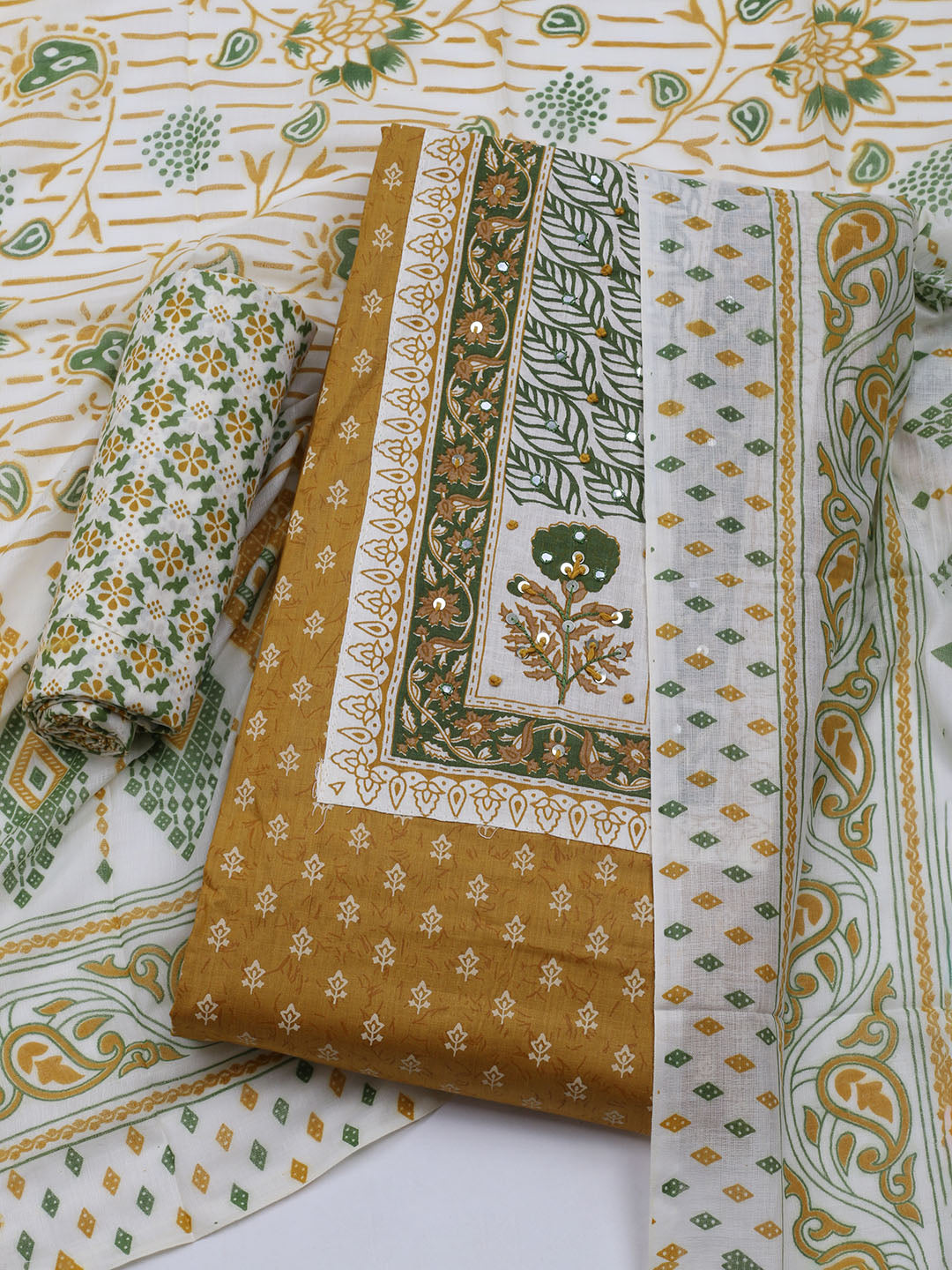 Neck Embroidered Cotton Blend Unstitched Suit With Dupatta