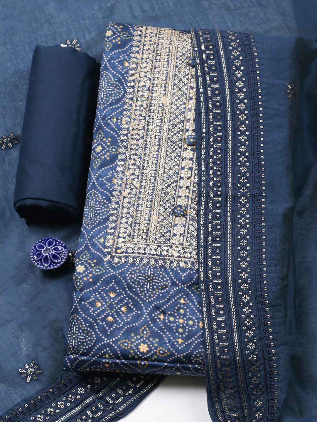 Embroidered Cotton Unstitched Suit With Pant &amp; Dupatta