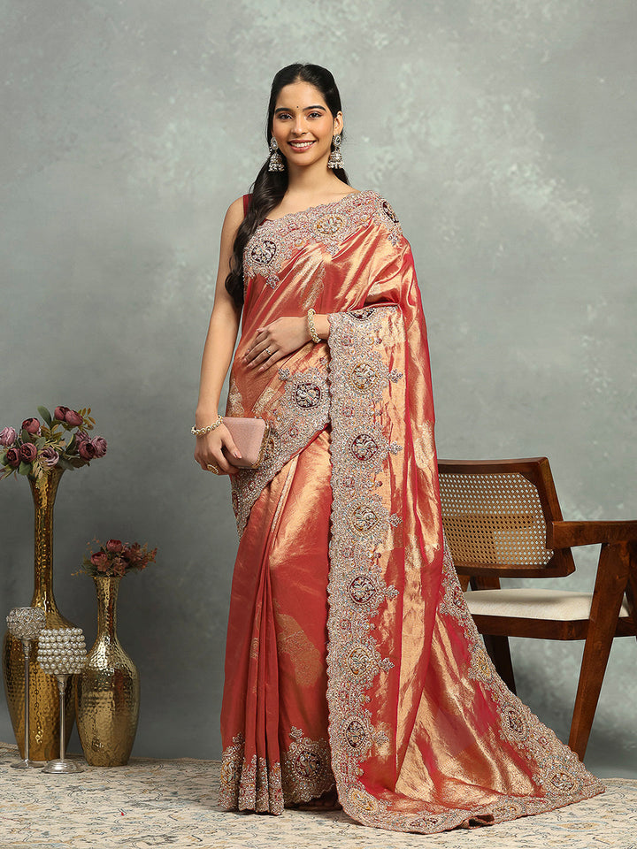 Zari Jaal &amp; Sequin Embroidered Tissue Saree