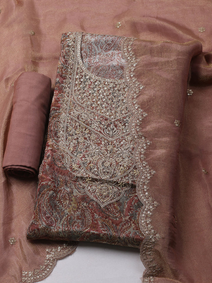 Embroidered Tissue Unstitched Kurta With Pant &amp; Dupatta