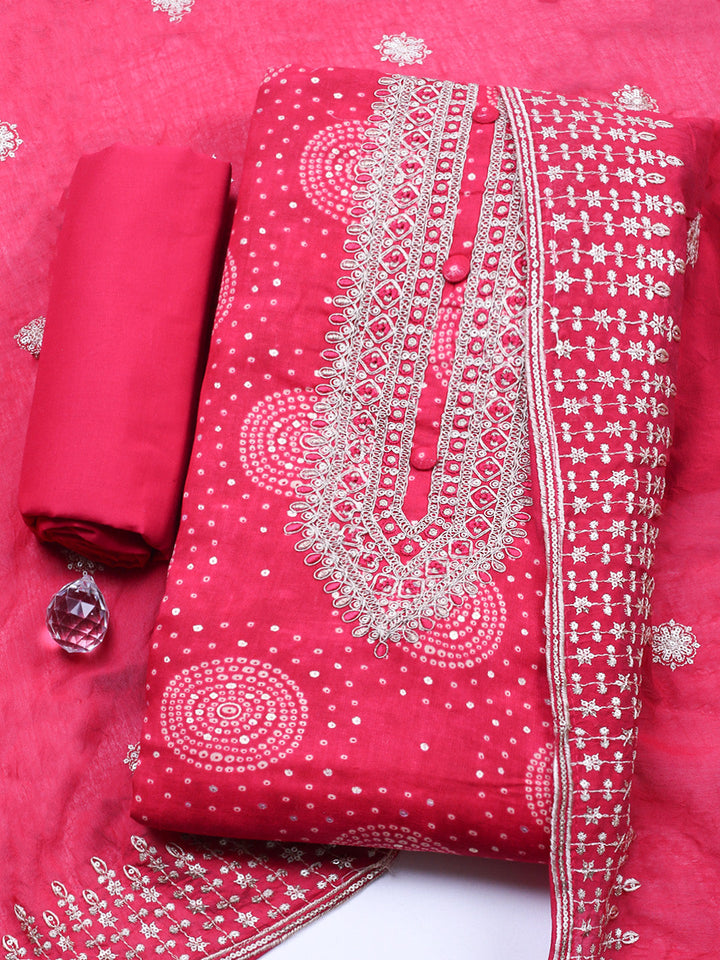 Embroidered Cotton Unstitched Suit With Pant &amp; Dupatta