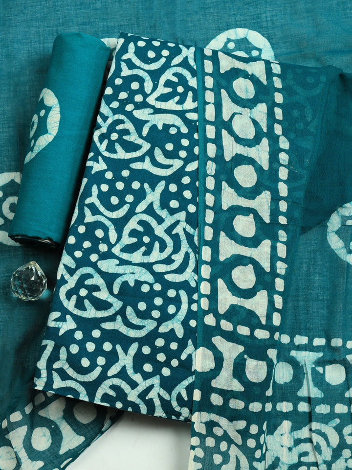 Printed Cotton Blend Unstitched Suit With Pant &amp; Dupatta