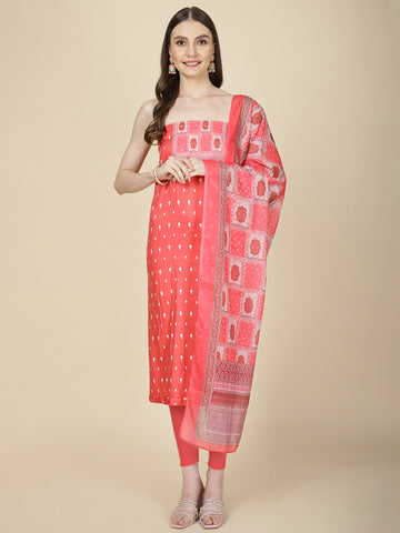 Schiffli Printed Cotton Unstitched Suit Piece With Dupatta